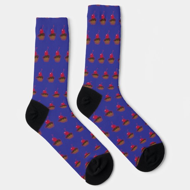 Chaussette Cerise Et Chocolat Durable Premium Bleu     (Droite)