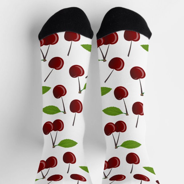 Chaussette Cerise rouge, motif de cerises, feuilles, fruit (Haut)