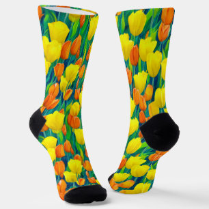 Chaussette Champ de tulipes orange et jaune