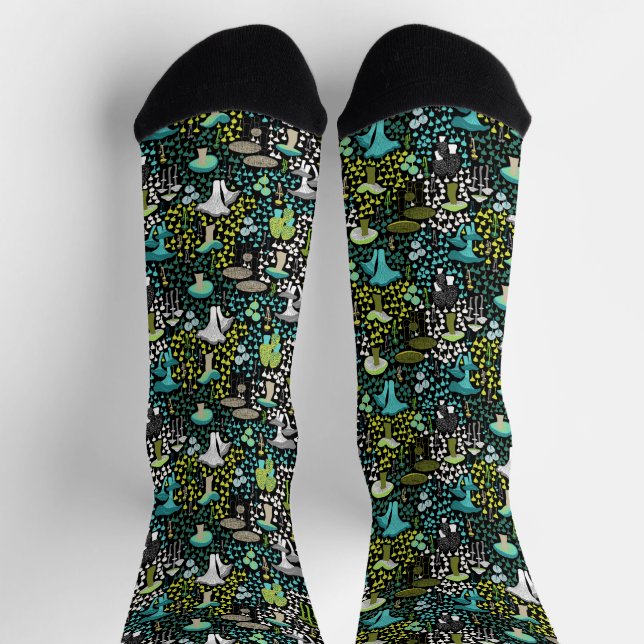 Chaussette Champignon rétro turquoise (Haut)