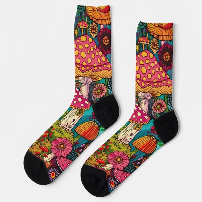 Chaussette Champignons Colorés Fantaisistes Chaussettes Viole (Gauche)