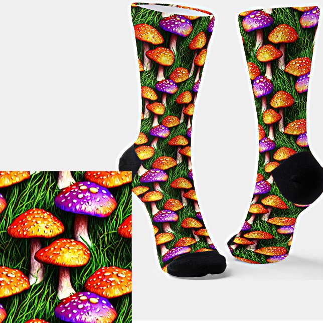 Chaussette Champignons couleur Whimsical violet orange vert (Créateur téléchargé)