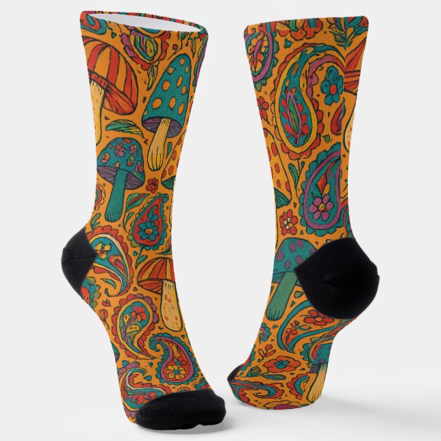 Chaussette Champignons psychédéliques rétro et Motif Paisley (Angulaire)