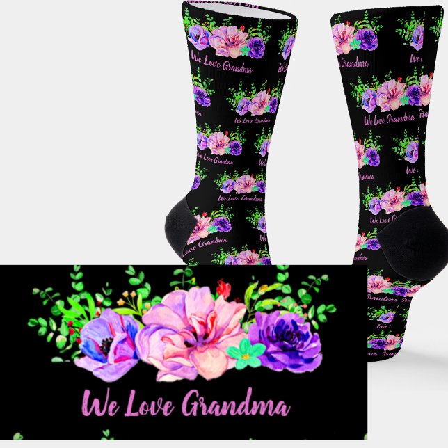 Chaussette Changer le nom Texte, Nous aimons grand-mère Flora (Créateur téléchargé)