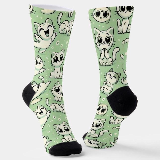 Chaussette Chat amusant Chaussettes Motif - Vert clair et bla (Angulaire)