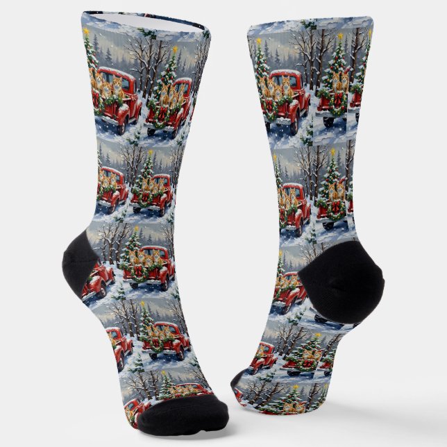 Chaussette Chat angora turc camion rouge Noël vacances (Angulaire)