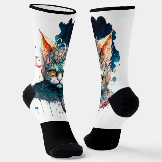 Chaussette Chat aquarelle en style steampunk (Angulaire)
