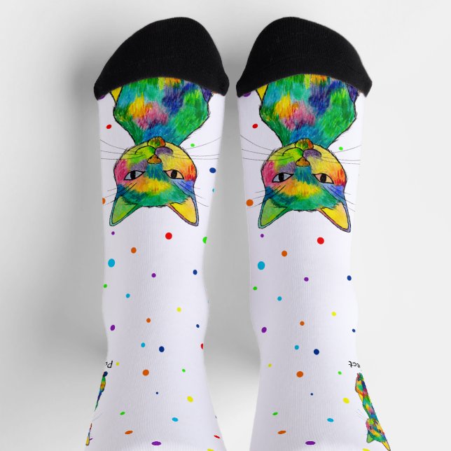 Chaussette Chat arc-en-ciel Chaussettes de l'équipage de poin (Haut)