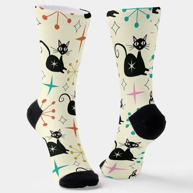 Chaussette Chat atomique du milieu du siècle avec des explosi (Angulaire)