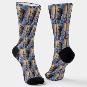 Chaussette Chat Bleu Russe Noël Bateau Fêtes
