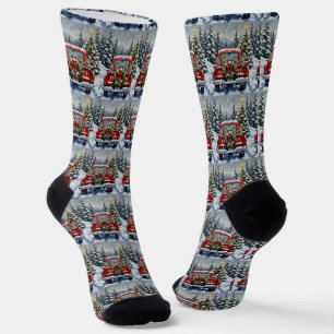 Chaussette Chat Bleu Russe Noël Camion Rouge Fêtes
