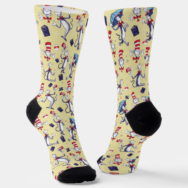 Chaussette Chat dans le Chapeau | Motif Jaune (Angulaire)