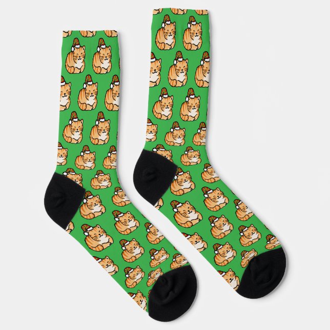 Chaussette Chat de Noël Festif - Joli Chat avec Chapeau de Pè (Droite)