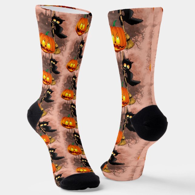 Chaussette Chat effrayé par Citrouille Fun Halloween caractèr (Angulaire)