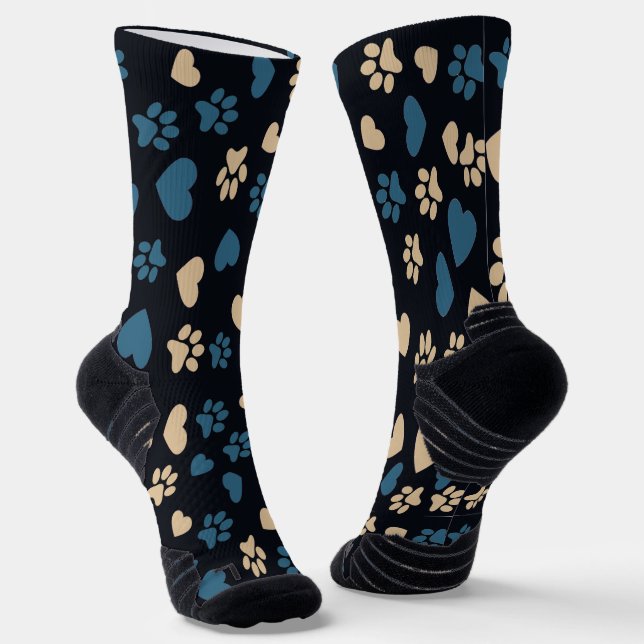 Chaussette Chat Empreintes de pattes et Coeurs Chaussettes Mo (Angulaire)