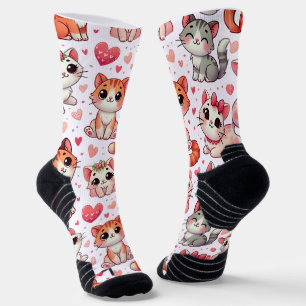 Chaussette Chat et Coeurs mignons Chaussettes Motifs - Rose e
