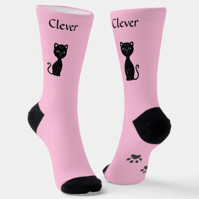 Chaussette Chat et pattes noires très amusantes sur rose clai (Angulaire)
