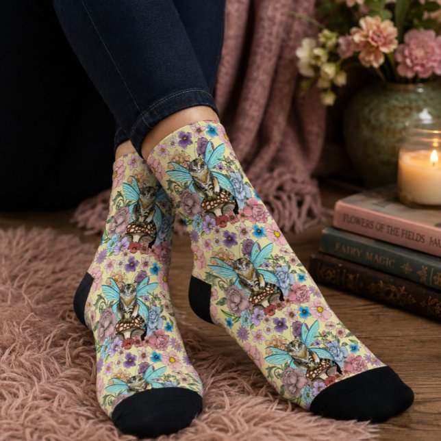 Chaussette Chat féerique tabby pastel fantaisiste floral  (Créateur téléchargé)