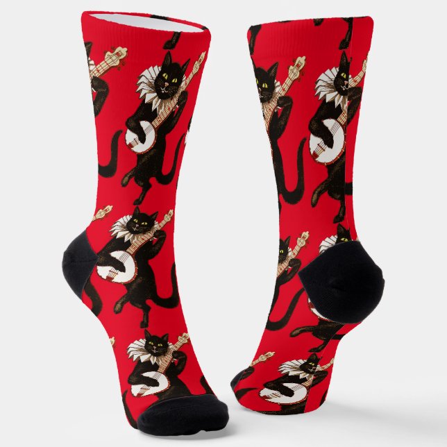 Chaussette Chat jouant du Banjo Thunder_Cove (Angulaire)