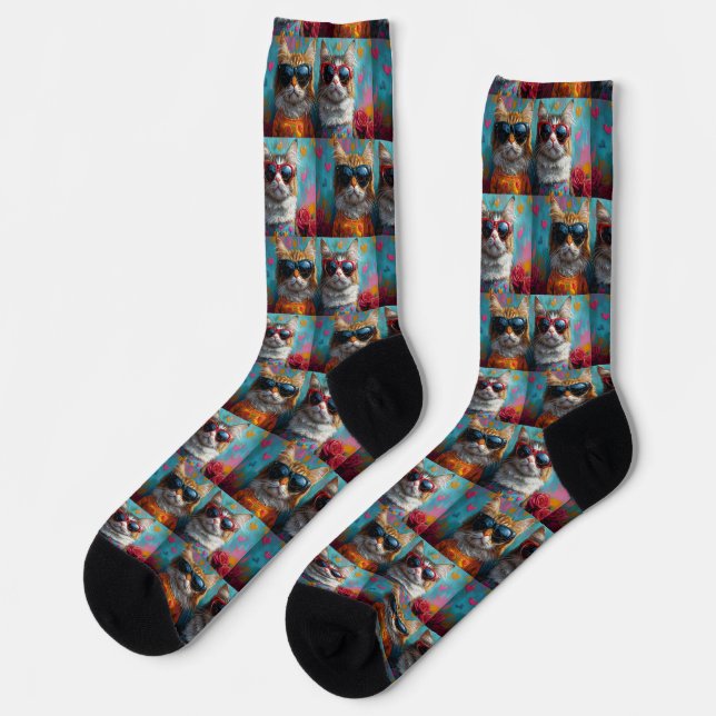 Chaussette Chat Maine Coon avec Roses de Saint-Valentin du Jo (Gauche)