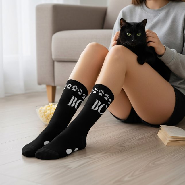 Chaussette Chat Maman Monogramme Chaussettes Empreinte de pat (Socks for the cat mom (or cat dad) Add your initials)