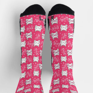 Chaussette Chat mignon avec chaussettes roses | Motif Feline