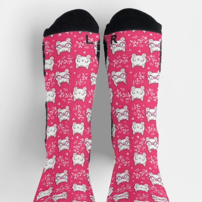 Chaussette Chat mignon avec chaussettes roses | Motif Feline  (Haut)