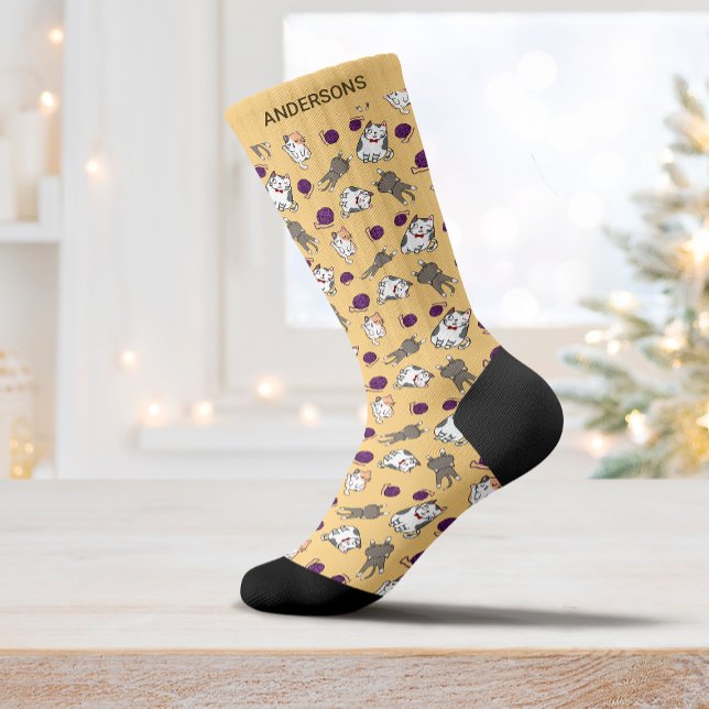 Chaussette Chat mignon Cool Hippie Chaussettes Jaunes (Créateur téléchargé)