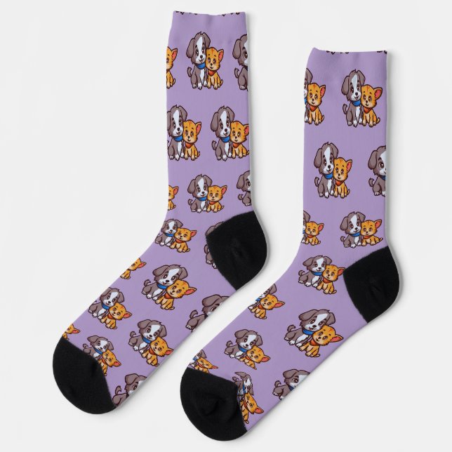 Chaussette Chat mignonne et chien pour amoureux des animaux (Gauche)