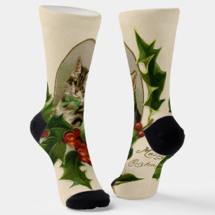 Chaussette Chat Noël Joyau Holly Kitten Art antique
