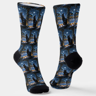 Chaussette Chat Noir Avec Flammes De Noël