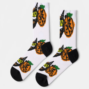 Chaussette Chat noir chemin de citrouille cool