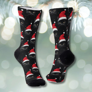 Chaussette Chat noir de Noël Santa drôle