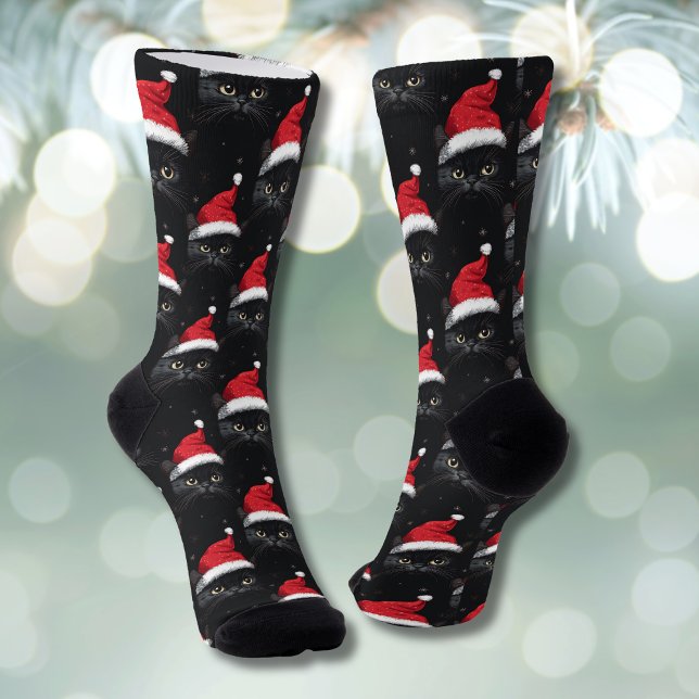 Chaussette Chat noir de Noël Santa drôle (Créateur téléchargé)