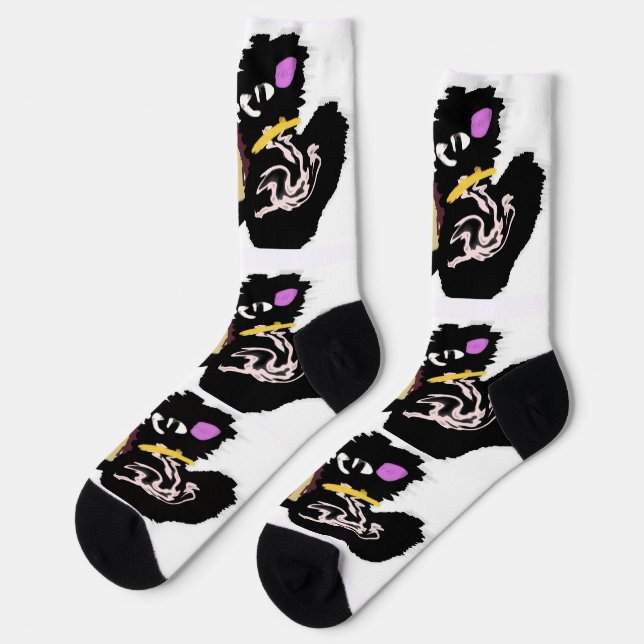 Chaussette Chat noir duveteux Jack o Lantern amusant  (Gauche)