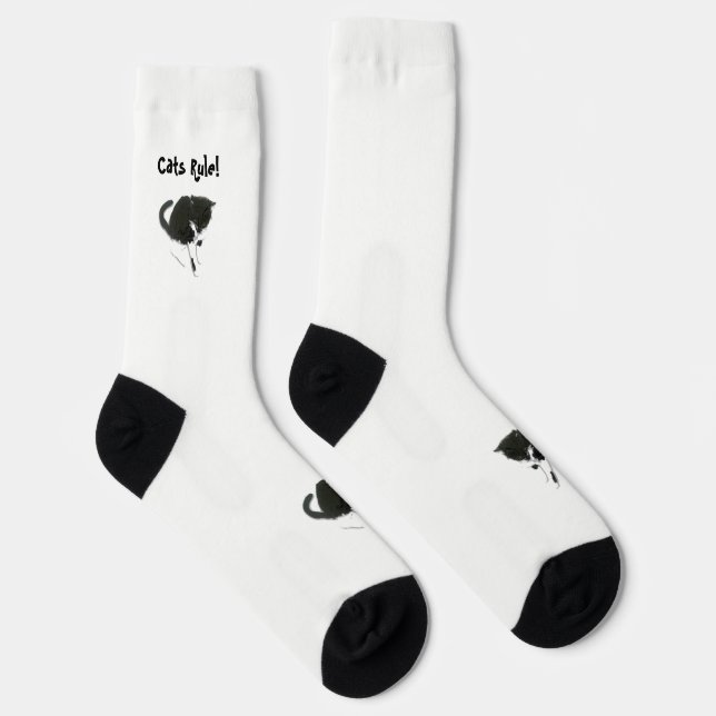 Chaussette Chat noir et blanc Art, Personnalisé (Droite)