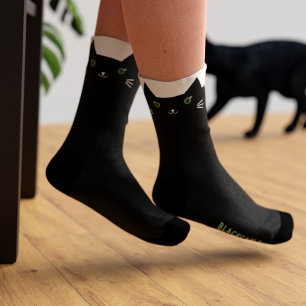 Chaussette Chat noir mignon Yeux verts Chaussettes personnali