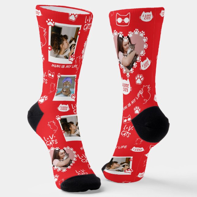 Chaussette Chat Personnalisé Photo Collage Chaussettes Avec N (Angulaire)