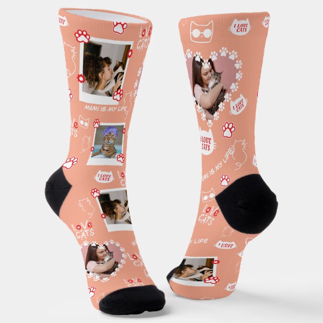 Chaussette Chat Personnalisé Photo Collage Chaussettes Avec N (Angulaire)