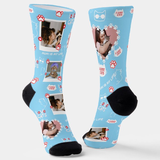 Chaussette Chat Personnalisé Photo Collage Chaussettes Avec N (Angulaire)