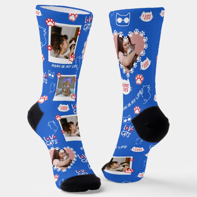 Chaussette Chat Personnalisé Photo Collage Chaussettes Avec N (Angulaire)