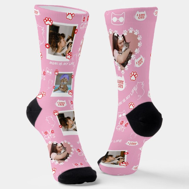 Chaussette Chat Personnalisé Photo Collage Chaussettes Avec N (Angulaire)