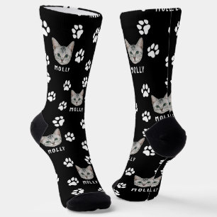 Chaussette Chat Personnalisé Photo & Nom Noir