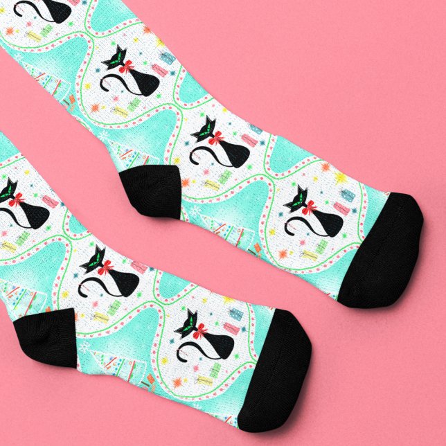 Chaussette Chat siamois rétro de Noël   (Créateur téléchargé)