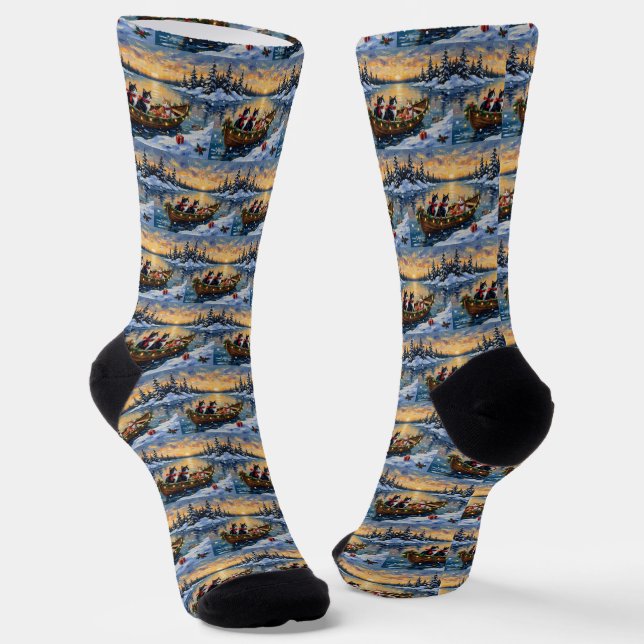 Chaussette Chat Smoking Christmas Bateau Fêtes (Angulaire)