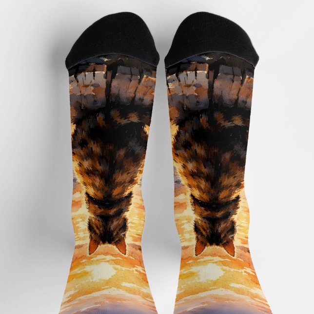 Chaussette Chat sur le quai au coucher du soleil (Haut)