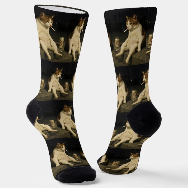 Chaussette Chaton Cigarette Drôle Chat Qui Fume Mème Générati (Angulaire)