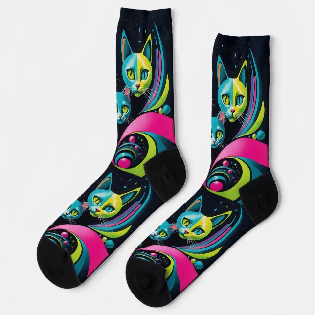 Chaussette Chats caricaturaux Retro Sci Fi (Gauche)