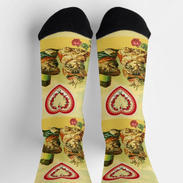 CHAUSSETTE CHATS DE LA SAINT-VALENTIN DRÔLES À L'ANCIENNE MOD (Haut)