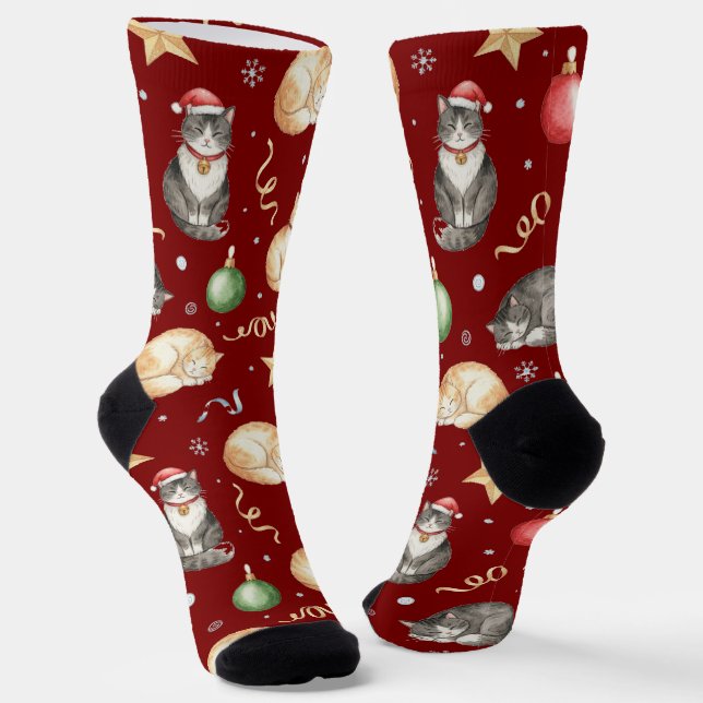 Chaussette Chats de Noël à l'aquarelle et ornement (Angulaire)